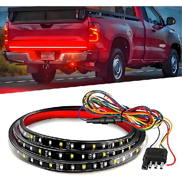 Qasim 48/49Inch LED Truck Tailgate Light Strip 5 Function Red/White For Tail Running Brake Light Turn Signal Emergency Warning Reverse Light For