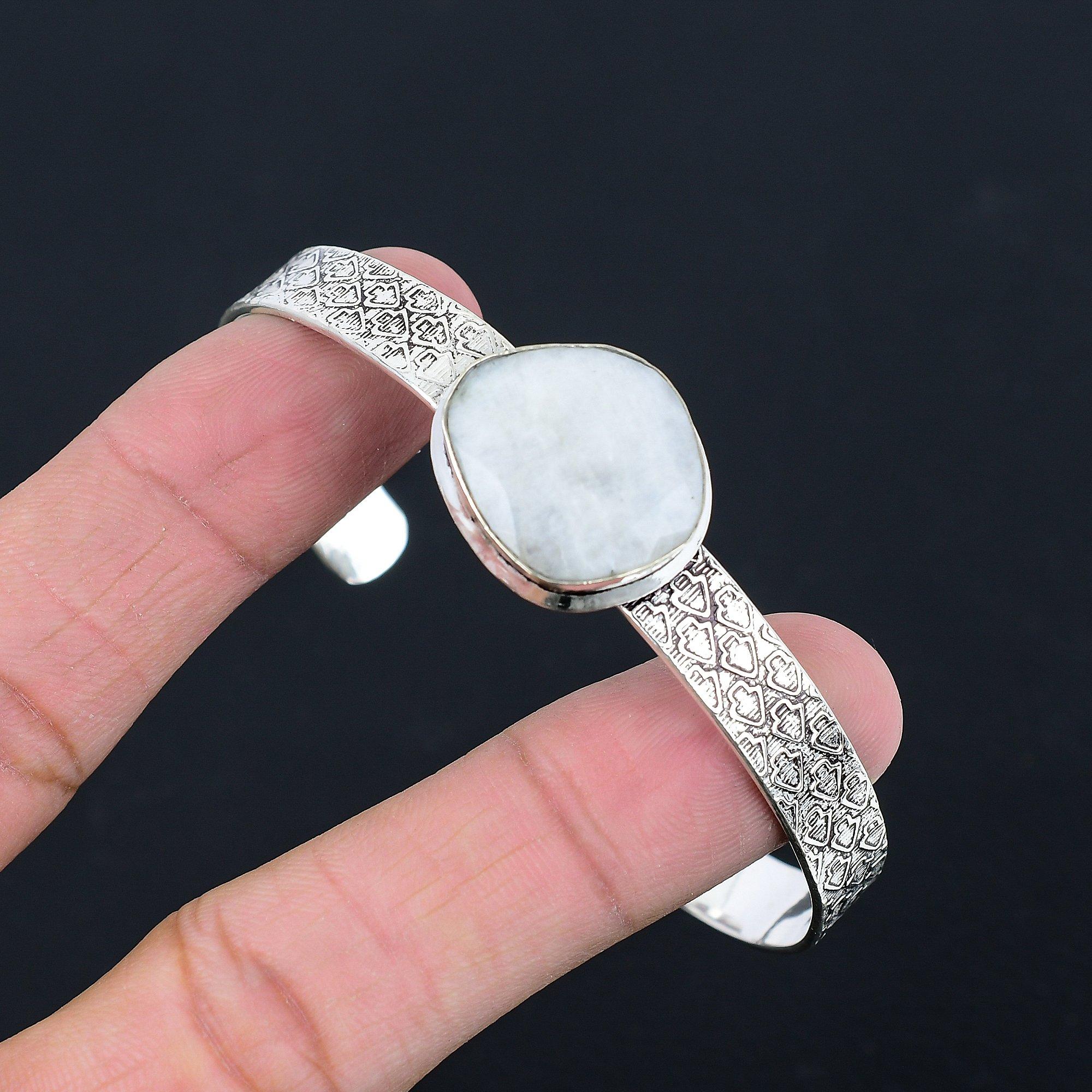 

Friendship Day Deal Natural Rainbow Moonstone Bangle Jewelry 925 Sterling Silver Adjustable