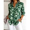 Vintage Flowers Pattern 3D Print Women Long Sleeve Shirts Autumn Women's Casual Daily Loose Button Holiday Shirt Women's Blouses