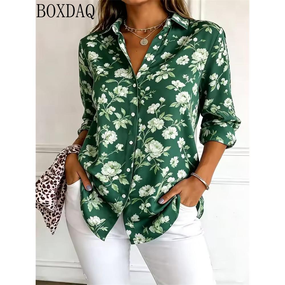 Vintage Flowers Pattern 3D Print Women Long Sleeve Shirts Autumn Women's Casual Daily Loose Button Holiday Shirt Women's Blouses