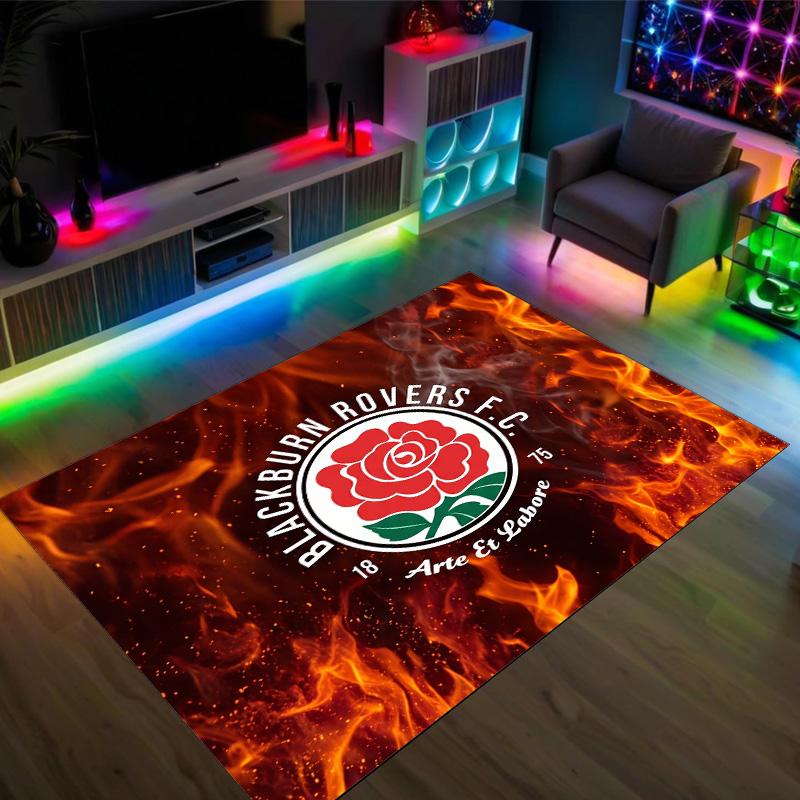 Blackburn Rovers Football Design Crystal Velvet Carpet Cozy Non?Slip Printed Rug For Bedroom Living Room Entrance
