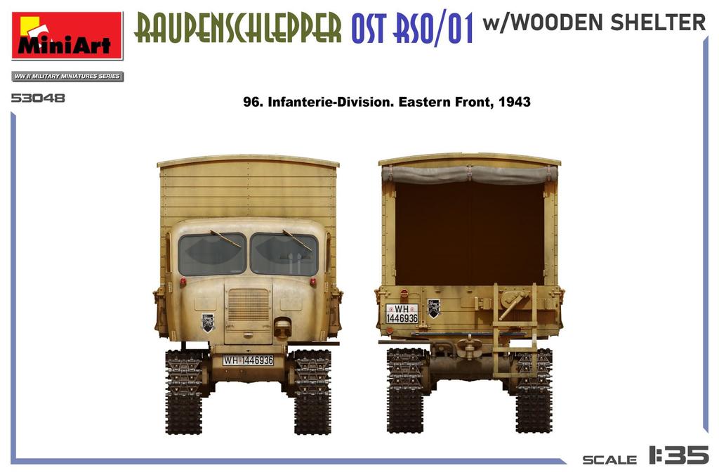 Miniart Scale Laupenschlepper OST with Wooden Shelter Plastic Model Kit MA53048 1/35 RSO/01 (Military Vehicle)
