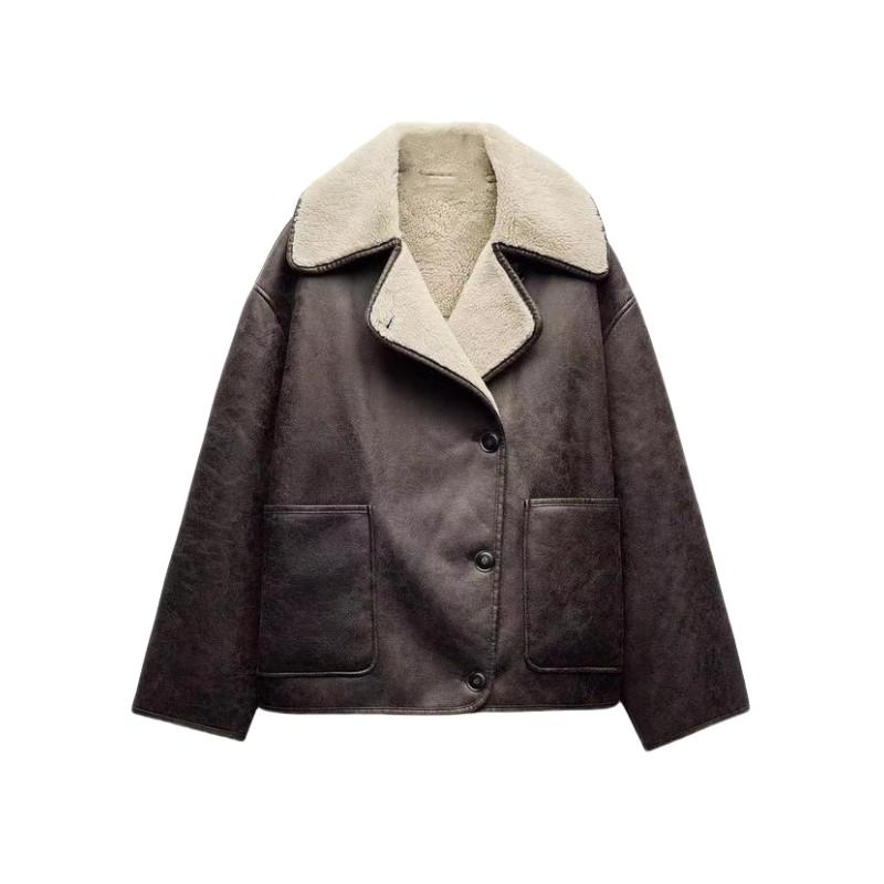 

Женское пальто, двухсторонняя куртка, зимняя модель, очень большой размер, ветрозащитный и теплый воротник и длинный рукав XS коричневый