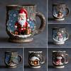 Festliche Weihnachtstasse mit 3D-Baumrinden-Textur, Thema Santa, Rentier, Kaffeetasse aus Harz, Feiertagsdeko, Neuheitsgeschenke