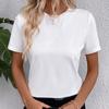 Ladies Summer Short Sleeve O Neck Solid Color Pullover T Shirt Top