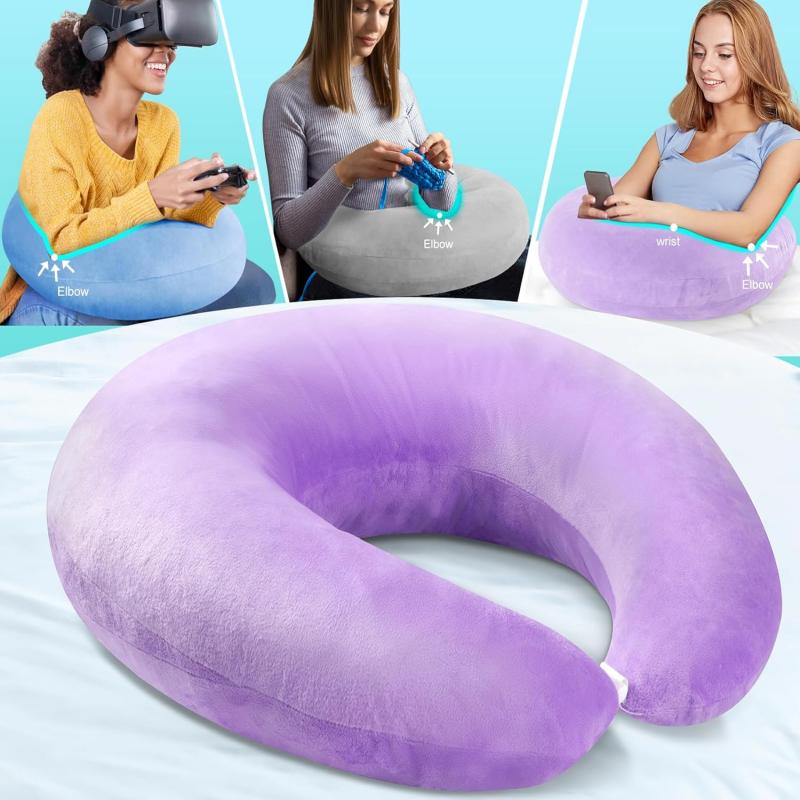 Gaming Pillow Ergonomic U-Shaped Lap Pillow with Elbow Rest for Adults & Kids, Arm Support Pillow for Crocheting, Reading
