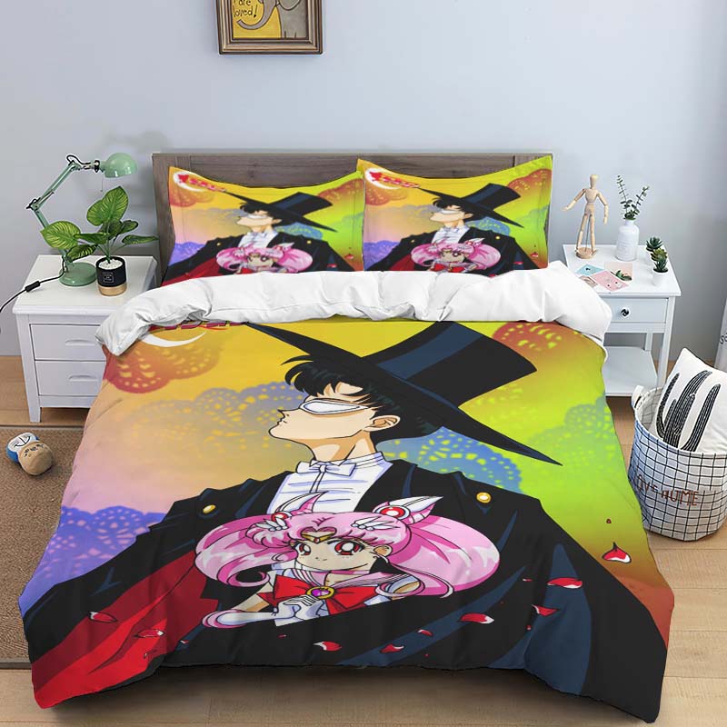 This three-piece bedding set, themed around the classic anime "Sailor Moon," features soft and comfortable duvet and pillowcases