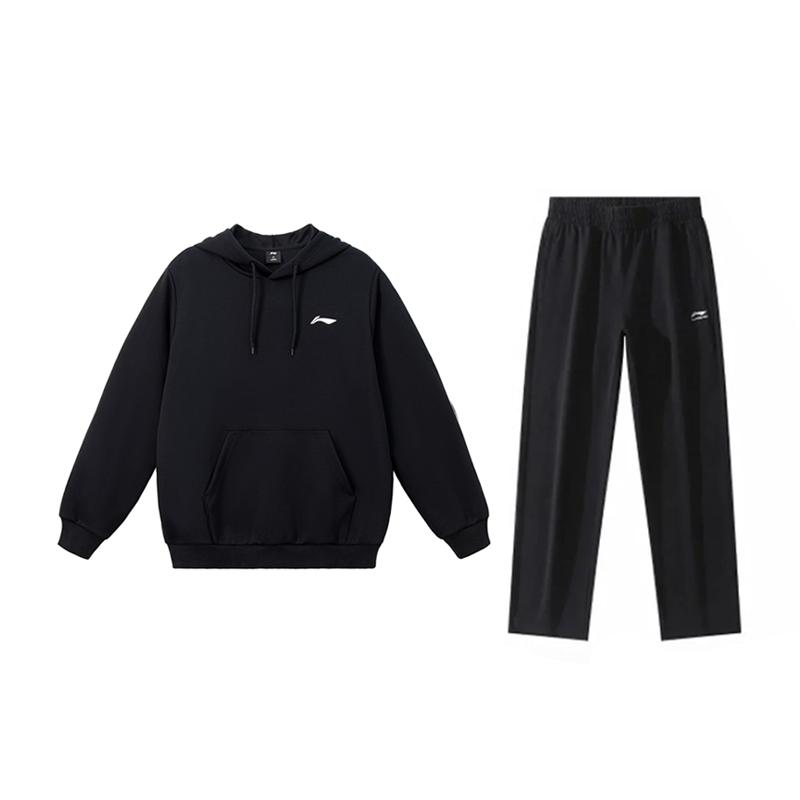 Li Ning Simple Solid Color Cotton Soft Skin-Friendly Comfortable Versatile Hooded Pullover Long Sleeve Sweatshirt Casual Sports Suit YWDV383-1-AKL03-1