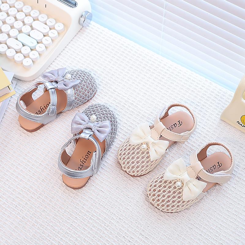 Girls Princess Shoes Big Sweet Bows Kids Beach Shoes T-strap Soft Sole 2025 Summer New Children Sandals Elegant Mesh Sweet Cute