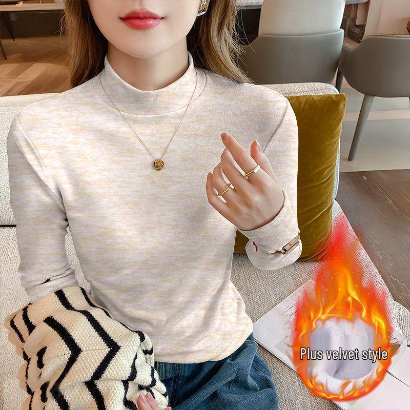 2025 Autumn Plus Size Slim Fit Long Sleeve Loose Base Layer Top for Women with Half High Neck