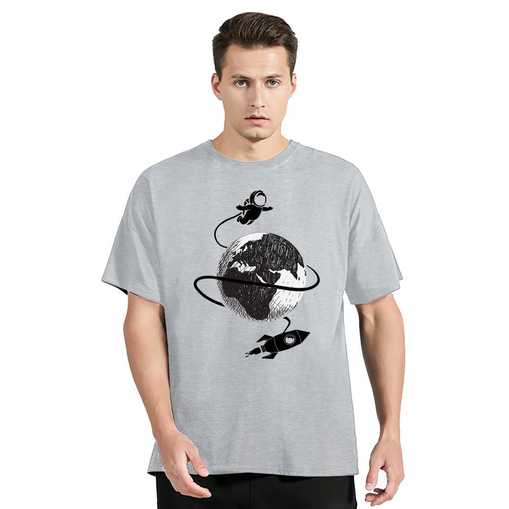 Astronaut Spaceship Lunar Surface Print T-shirt Fashion Summer Men's Clothing Oversized Tshirt Hip Hop Tshirt Casual O-neck Tops