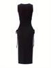 2024 Damenmode Ärmelloses Cutout Bodycon Schlitzkleid mit Kordelzug in der Taille