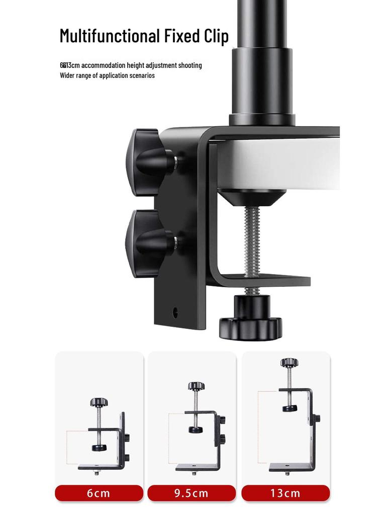 Telescopic Phone Stand with Strong Clamp for Live Broadcasts and Overhead Food Photography, Includes Fill Light