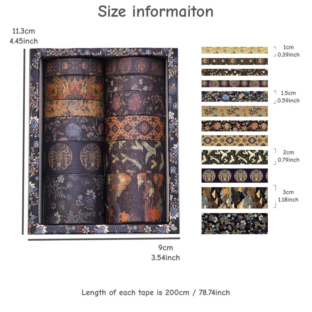 12 rolls/box Retro Landscape Washi Tape Creative Floral Mountain Crane Design Sticker Rolls Scrapbook Gift Wrapping