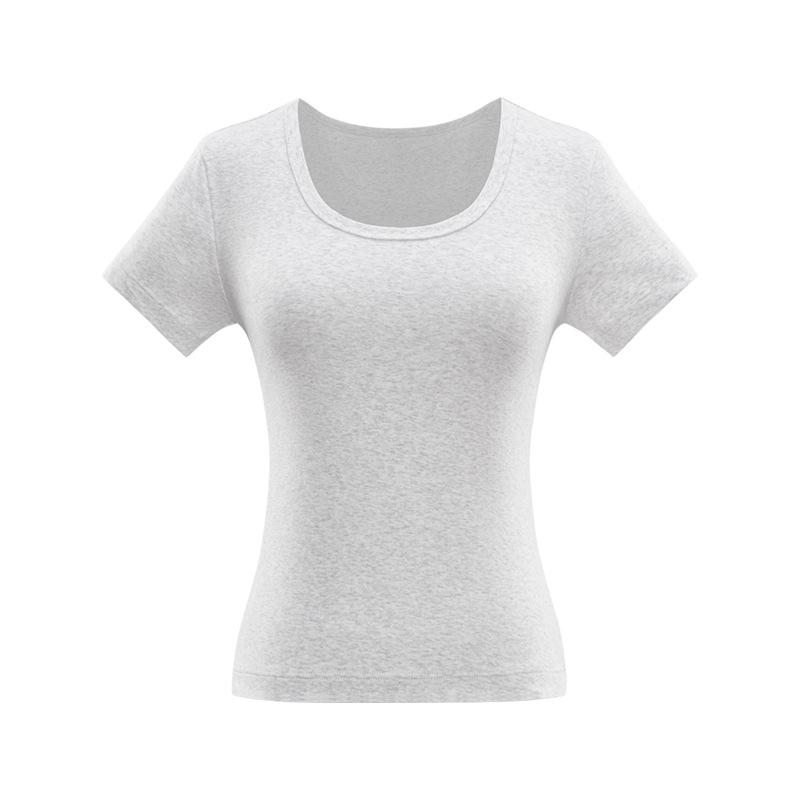 Women's Slim-Fit U-Neck T-Shirt: Trendy Summer 2025 Style, Solid Color, True Shoulder, Elastic, Short Sleeves, Thin Fabric.