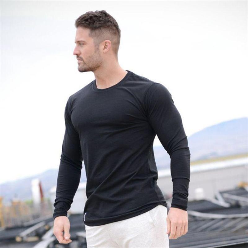 

Muscleguys Autunm Running T-shirts Mens Cotton Long Sleeve Gym Clothing Slim Fit Sports T Shirts Male Bodybuilding Shirts Fitness Tees Tops M чёрный