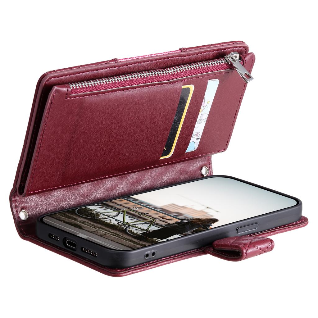 Style 012 for Xiaomi Redmi Note 13 4G Leather Wallet Case Rhombus Zipper Pocket Phone Cover