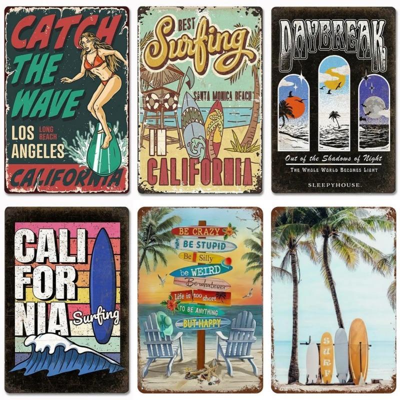 Vintage Metal Tin Signs Poster Hawaii Beach Party Poster Surfing Paradise for Beach Bar Cafe Club Home Room Wall Decor