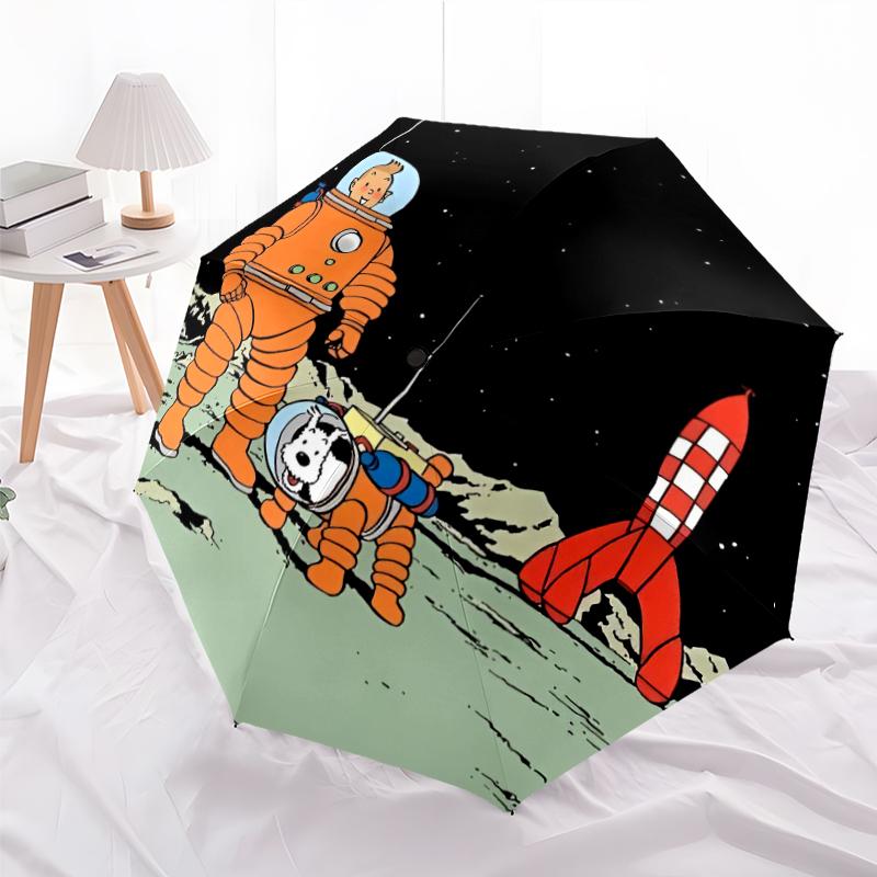 Tintin Theme Automatic Umbrella, Lightweight & Portable, 8 Rib, Perfect for Outdoor Travel, Birthdays, Christmas, Gifts.