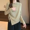 Spring Autumn Round Neck Loose Casual Drawstring Irregular T-shirt Women Long Sleeve Bottomed Pullover Tee Top