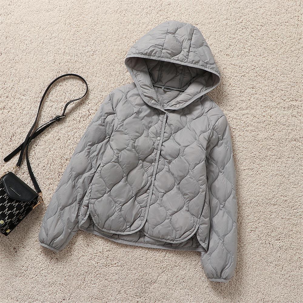 

Women s Lightweight Hooded Down Jacket - Warm, Loose & Versatile for Autumn/Winter 2XL (62.5-70 kg) серый