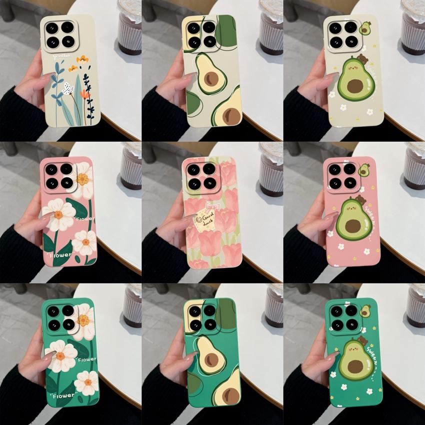 For Xiaomi 17 14 14T 15 15T Pro Poco C71 C75 M7 M8 F7 F8 Phone Case Cute Flower Avocado Pattern Shockproof Silicone Back Cover Shell For Xiaomi Casing
