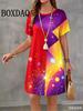 2026 Casual and Fashionable Round Neck Short Sleeved Geometric Printed Loose Women's Dress for Summer