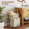 Bamboo Laundry Basket, 2 Sliding Bags, Slatted Shelf, Natural