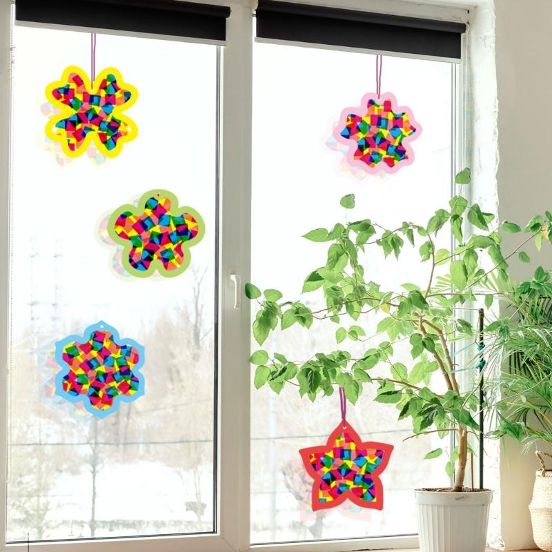 Suncatchers Crafts Safe Paper Cutting Craft Set For Children Window Painting Activity Family Bonding Project