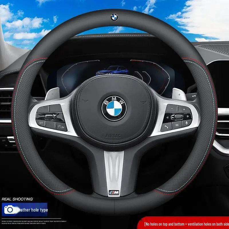 Genuine Leather Ultra-thin Breathable Anti-slip Steering Wheel Cover for All Seasons