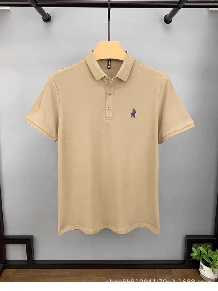 Men's High-End Summer Polo Shirt with Embroidered Pony Logo - Short Sleeve, Turn-Down Collar, Business Casual Top