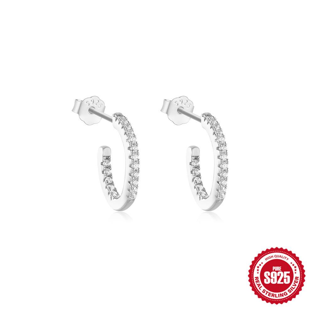 Trendy Fashion S925 Sterling Silver Geometric Elements Three-Claw Diamond Versatile Earrings Ear Hook Earrings