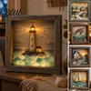 Decorative Picture Frame Sea Glass Art Painting with LED Light DIY Mosaic Arts and Craft Kit Light Ocean Themed Beach Kit for Home Office Bookshelf