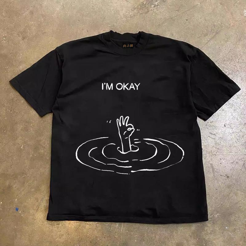 Im Okay Grafik T-Shirt Unisex Unisex Lustiger Print T-Shirt Lässige Lockere Passform Baumwolle Kurzarm Streetwear Y2k Oberteil Für Sommer Tägliche Kleidung