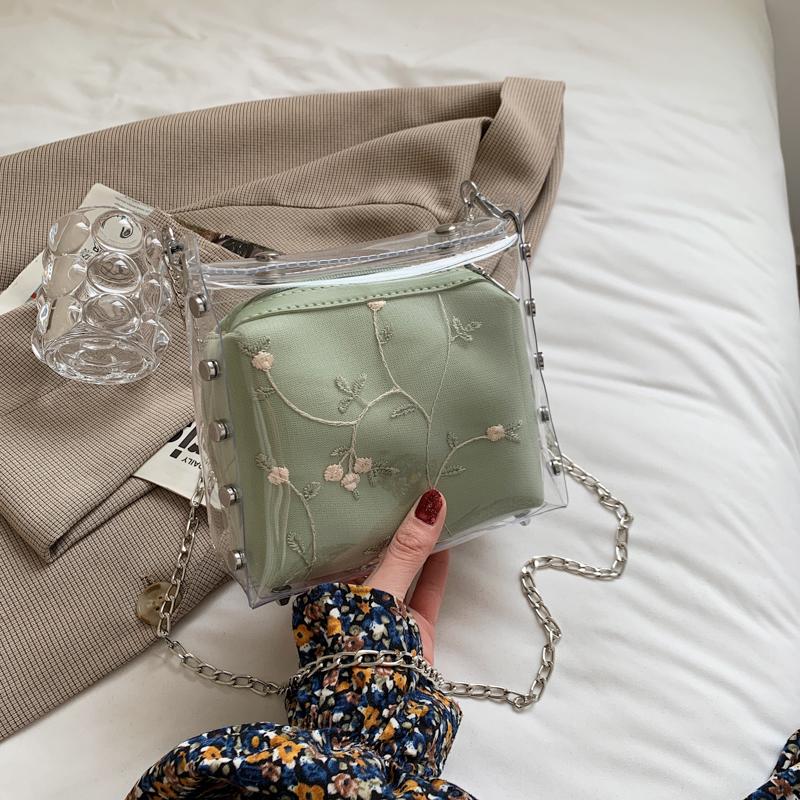 

Популярная прозрачная сумка через плечо с цепочкой, женская мода, дикий досуг, маленькая квадратная упаковка, корейская версия, трендовые женские сумки Mini(Max Length<20cm)