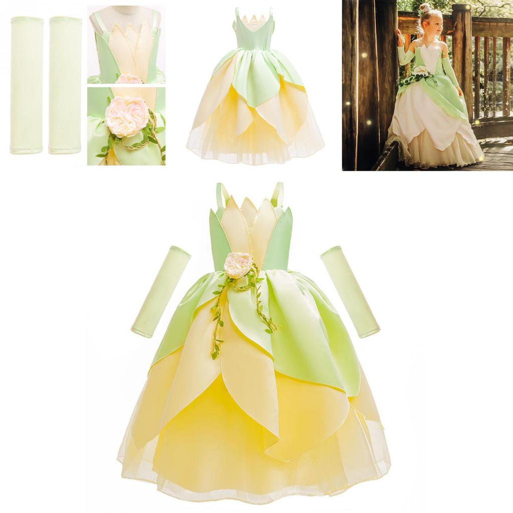 Princess Tiana Dress Kids Girls Costume Birthday Christmas Party Gift