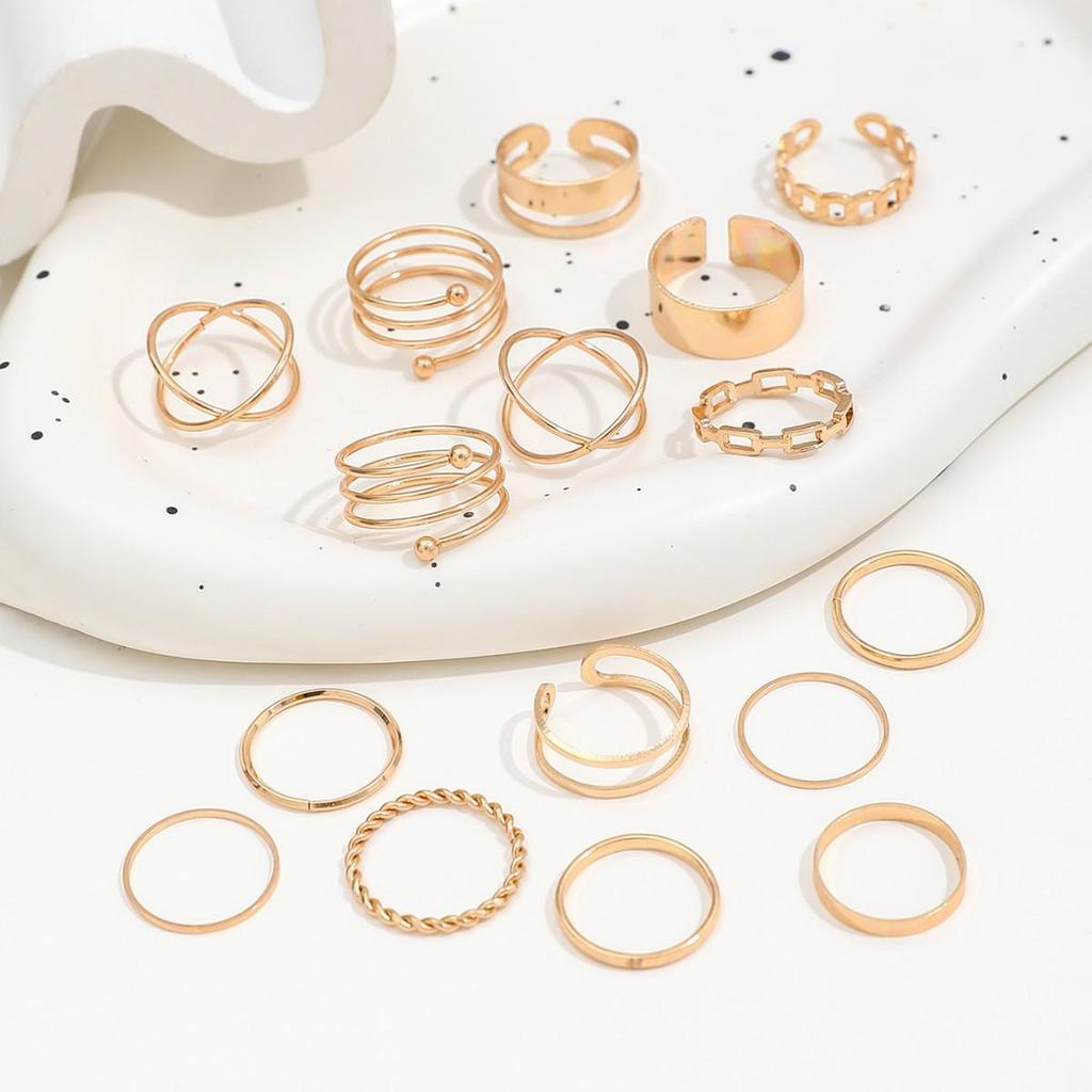 16-Piece Gothic Cross Adjustable Multi-Joint Ring Set for Women