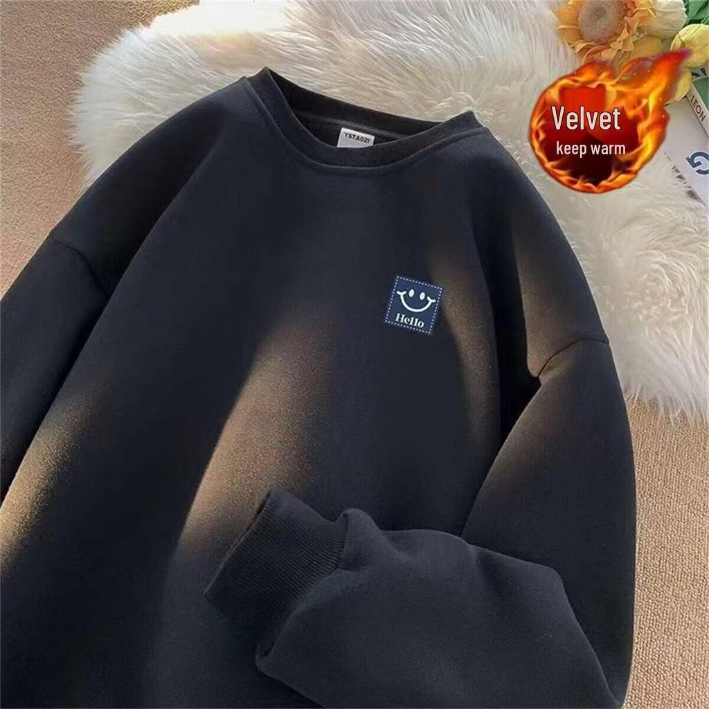 Samtgefütterter Lockerer Rundhals-Herren-Herbst/Winter-Hoodie - Trendiges, Verdicktes Oberteil für Paare