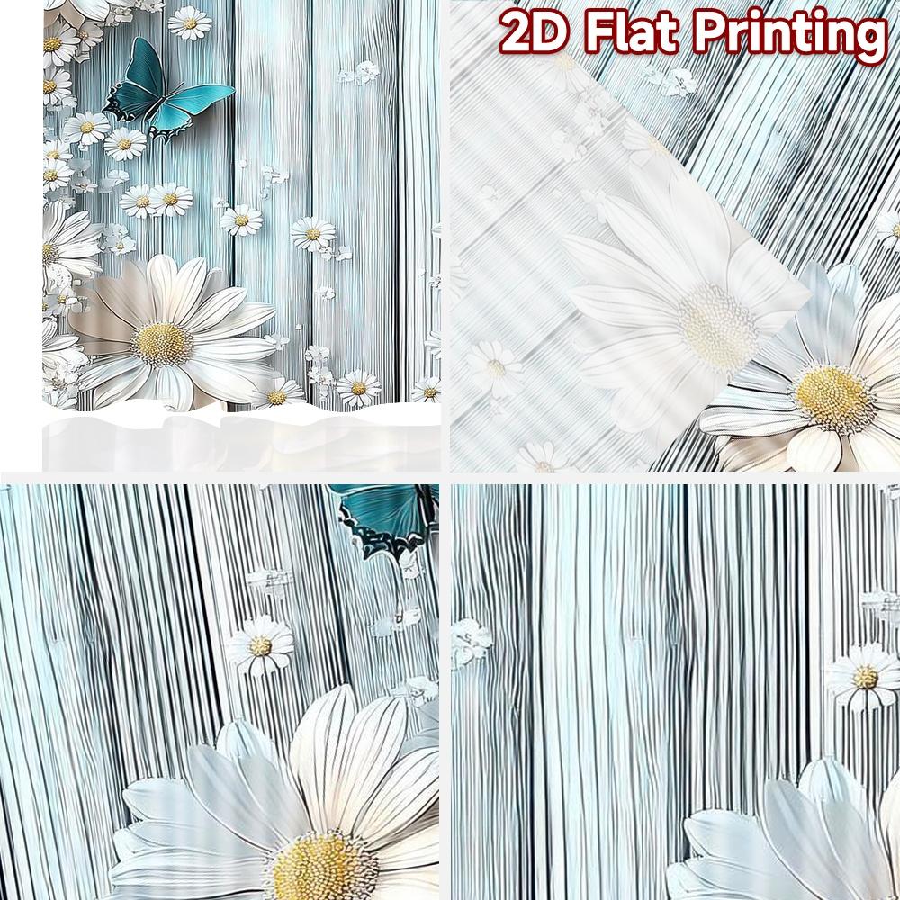 2D flat Photography Backdrop Party Backdrop Butterflies and Daisies on Blue 100% Polyester Vibrant Reunion for Booth seats