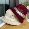 Autumn and Winter New Hats Female Face Small Knitted Warm Mother Basin Hat Fashion Diamond Buckle Decorative Half Roll Top Hat