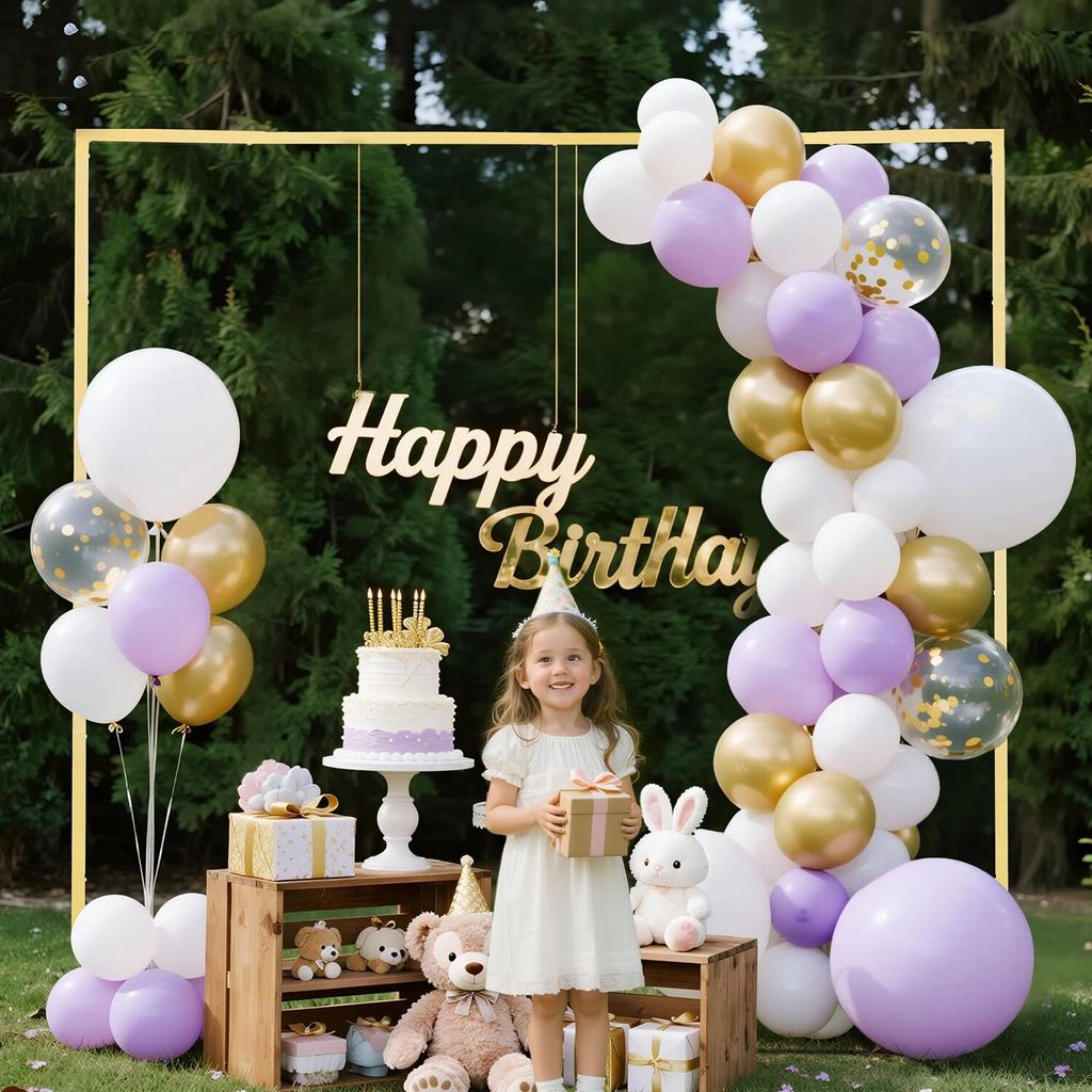 Arch Backdrop Stand, 2.4 x 2.4 m, Stable Structure, Easy Assembly, Square Gold Metal Arch Backdrop Stand for Wedding, Birthday Party, Graduation,
