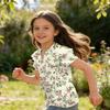 Meisjes V-hals Korte Mouw Bloemenprint T-shirt Casual Ruchemouw Shirt Lichtgewicht Ademend Zomer Topje voor Kinderen