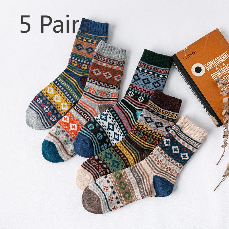 

5 пар женских носков до середины икры для осени и зимы, толстые носки из кроличьей шерсти с крестообразным узором для мужчин 5 pairs