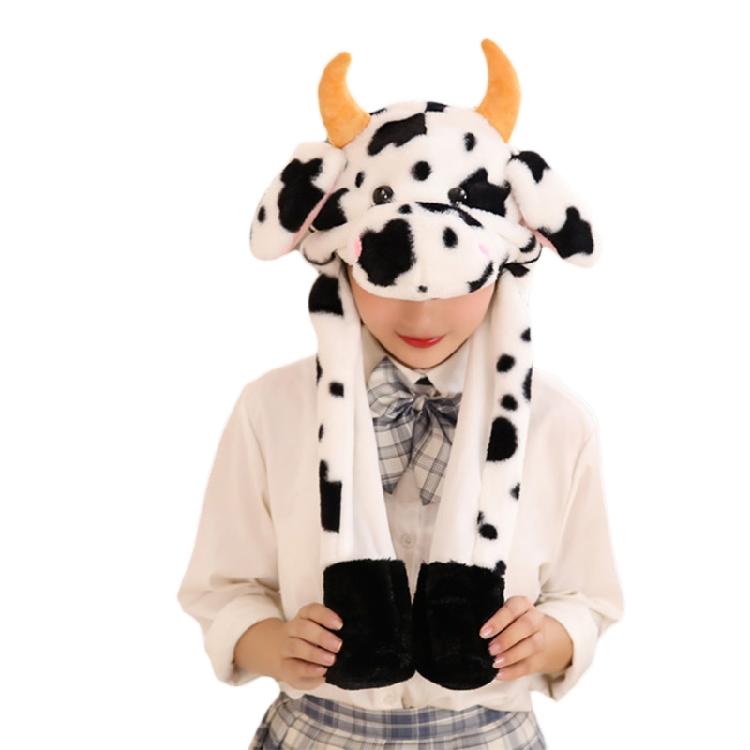 Warm Hat with Jumping Ears Party Stuffed Cow Ox Horn Toy Fleece Cap for Kids