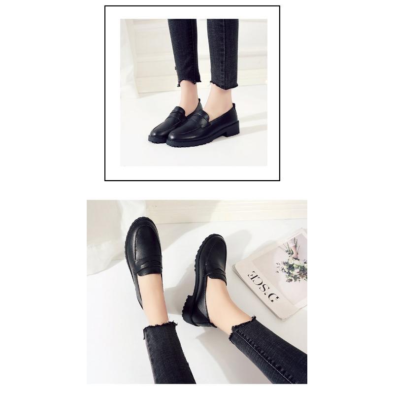 Women's Single Shoes Spring Korean Version Thick-heeled Casual Shoes College Style British Small Leather Shoes Round Toe