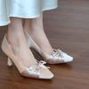 Fashion Bowknot High Heels for Women Spring and Summer New Square Head Temperament Pumps Party Shallow Mouth Beige Heeled Single Shoes
