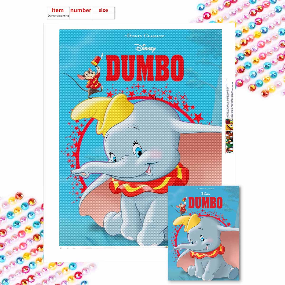 

5D Diy Diamond Painting Dumbo and The Little Mouse Full Drill Rhinestones Mosaic Embroidery Handmade Products Home Decor Gift Round 20x30cm