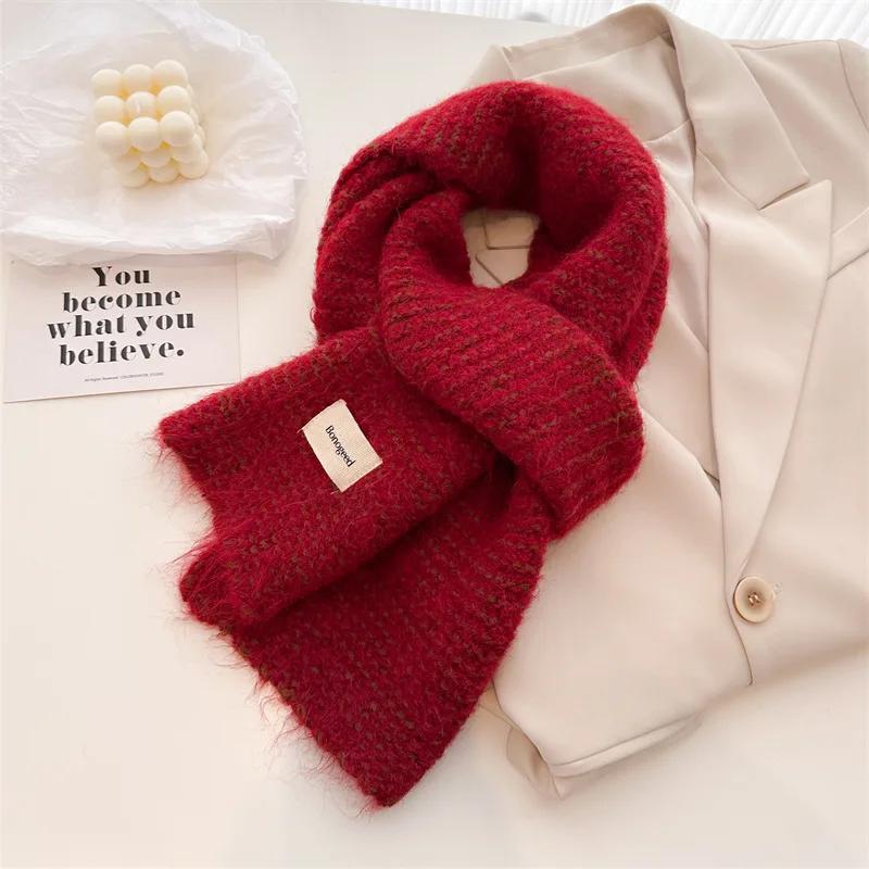 

Зимний Теплый Утолщенный Однотонный Шерстяной Шарф Женский Новые Шарфы Корейский Стиль Модный Вязаный Универсальный Шаль Грелка для Шеи Нагрудник Шарфы 161x21cm