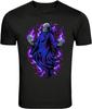 T-shirt s grafikou temného nekromanta lebky fialové plameny