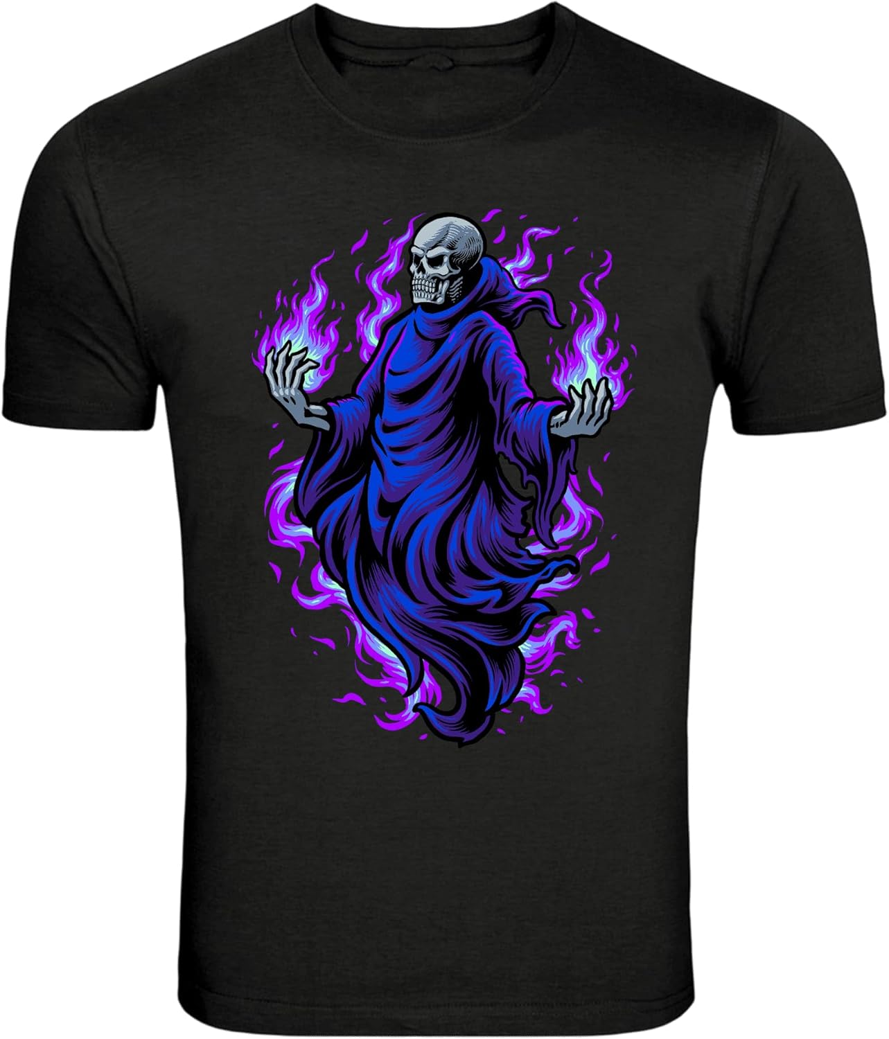Dark Necromancer Skull Purple Flames Graphic T-Shirt S разноцветный